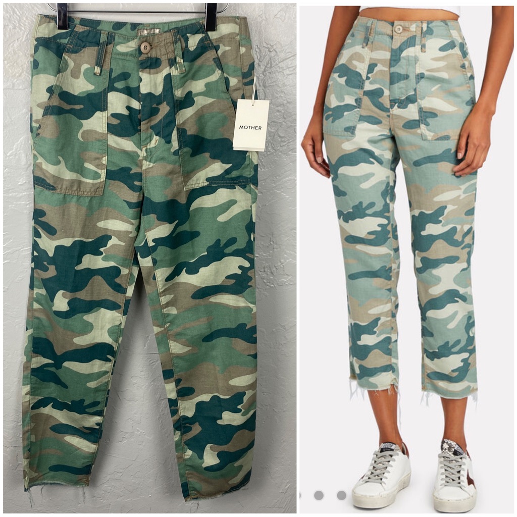 Nwt Mother “Shaker Chop Crop Camo Pants” Linen Blend Pants Size 25